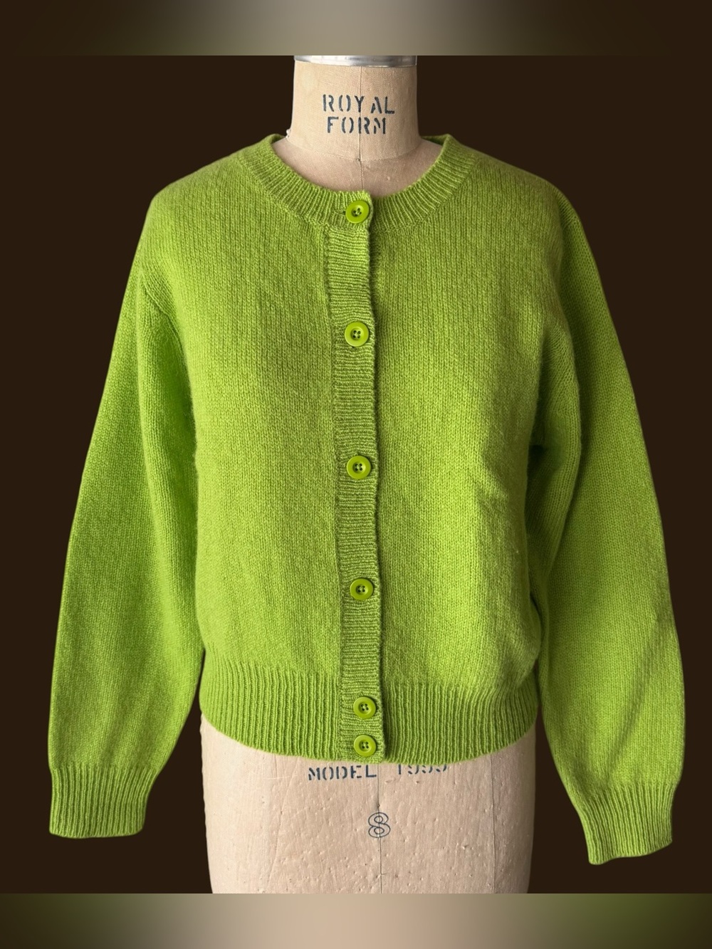 Vintage 90s GAP Chartreuse Wool Crewneck Cardigan Sweater
